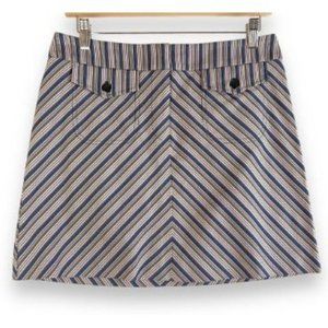Trina Turk Los Angeles Women's Mini Skirt 6 Blue Tan Pink Stripe Button‎ Pockets